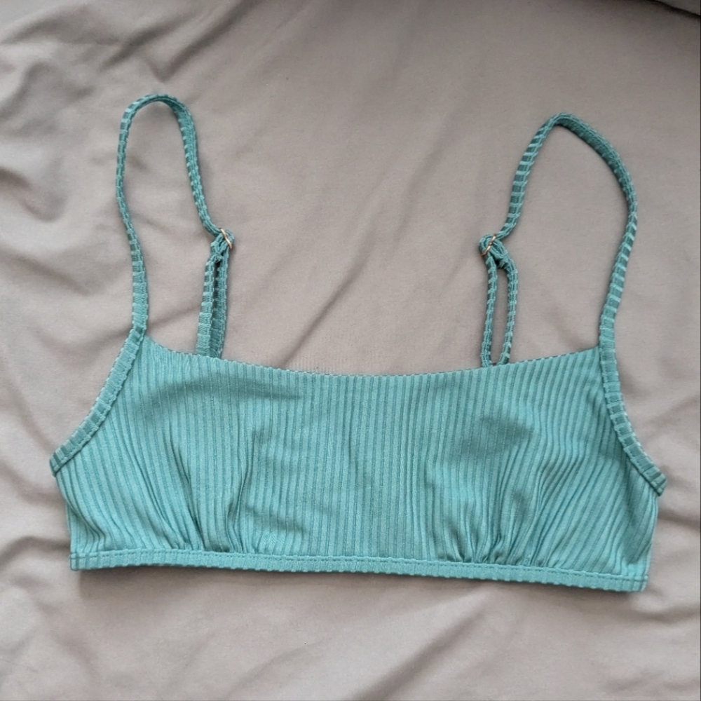 Tori Praver green ribbed swimsuit bikini top